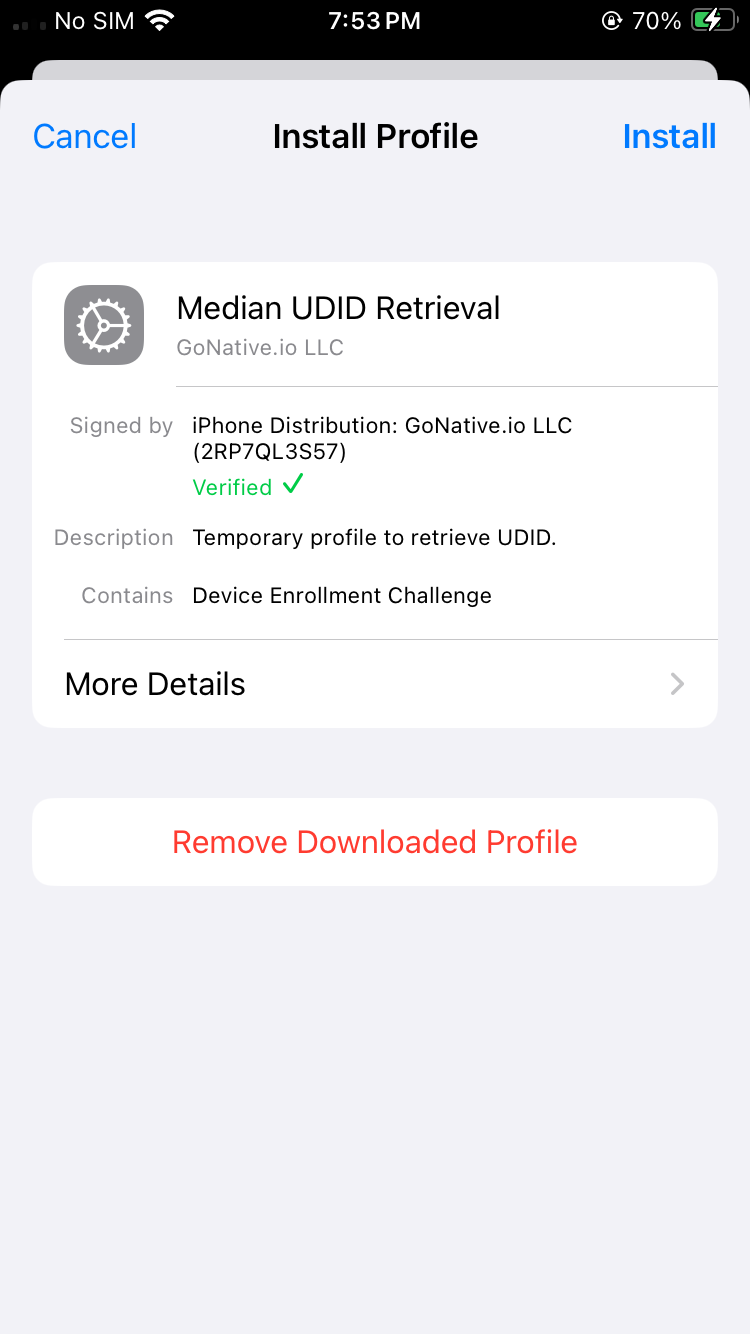 Install Profile to retrieve UDID