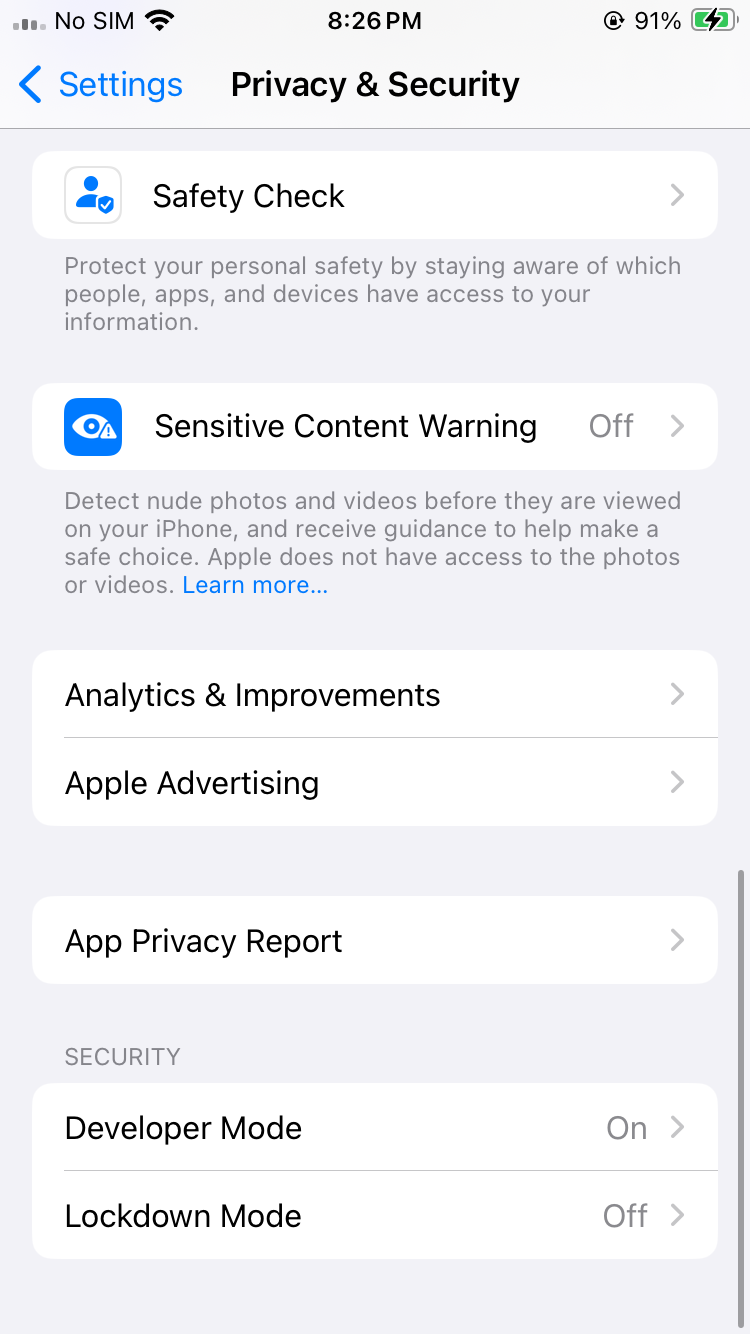 Enable Developer Mode in Privacy & Security