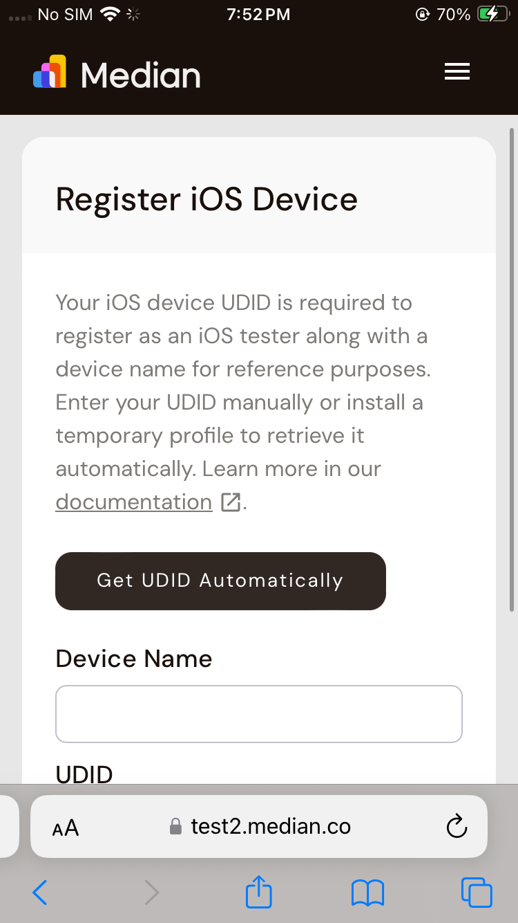 iOS Tester Enrollment Screen